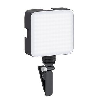 Camera Video Light with Clip and 3 Cold Shoe Connectors | 120 LED Beads | Dimmable and Rechargeable Battery |