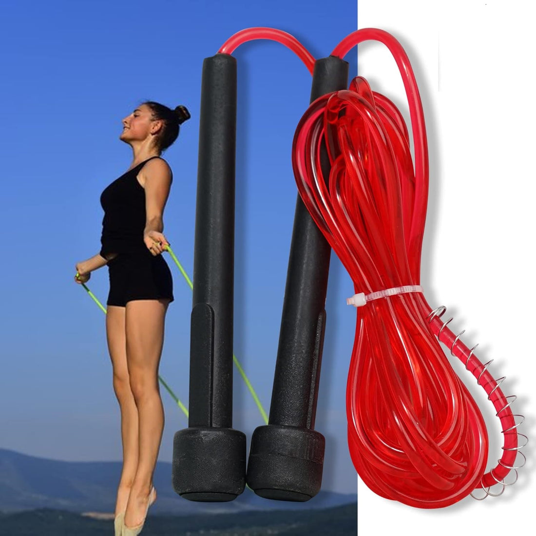 Premium Sports Speed Skipping Rope, Jump Rope with Pvc Handle, Multicolor Pvc Pencil Skipping Rope for Men, Women, Boys & Girls (Red)