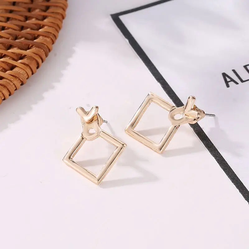 Trendy Geometric Square Red White Polka Dot Drop Earrings Korean Unique Style Asymmetric Enamel Ear Jewelry New Year Gift