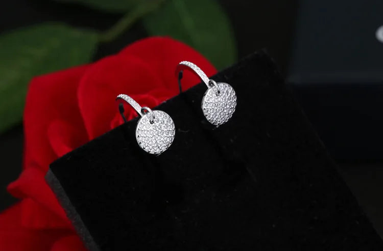 New Hot Fashion 925 Sterling Silver Crystal Round Earrings for Women Girls Gift Fashion Statement Jewelry
