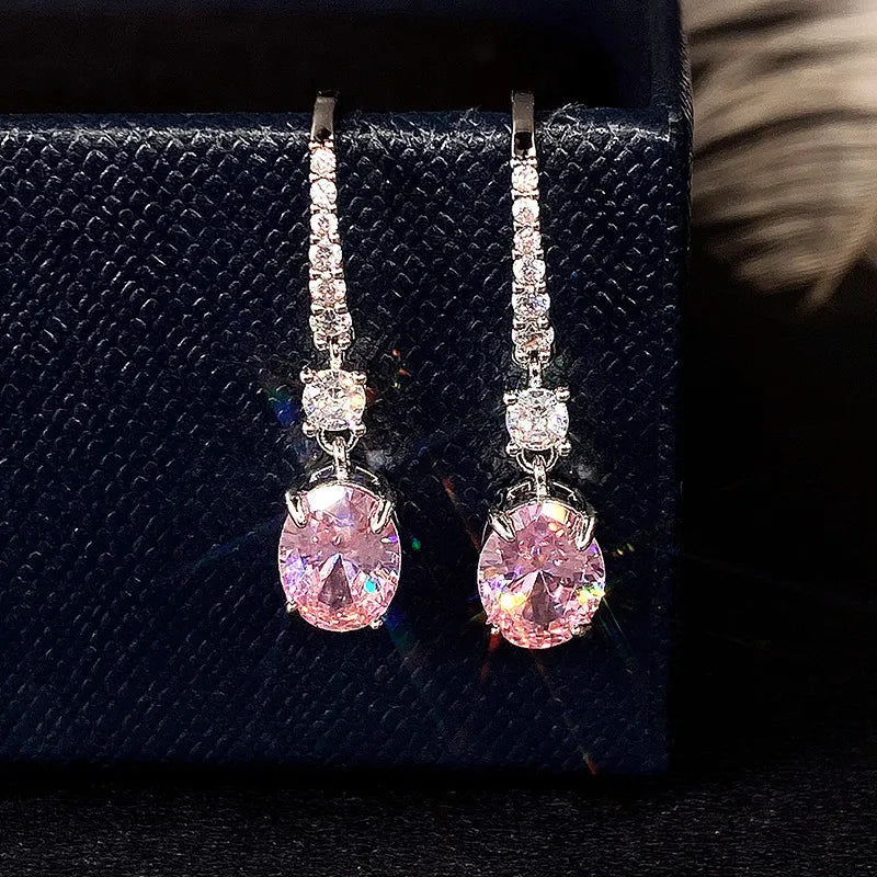 Huitan Blue/Garnet Heart Cubic Zirconia Wedding Earrings for Women Eternity Love Earrings Engagement Accessories Fashion Jewelry