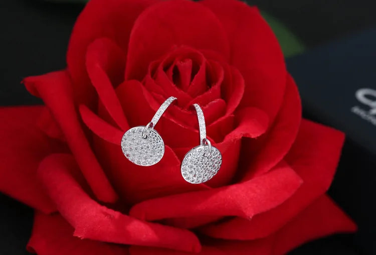 New Hot Fashion 925 Sterling Silver Crystal Round Earrings for Women Girls Gift Fashion Statement Jewelry