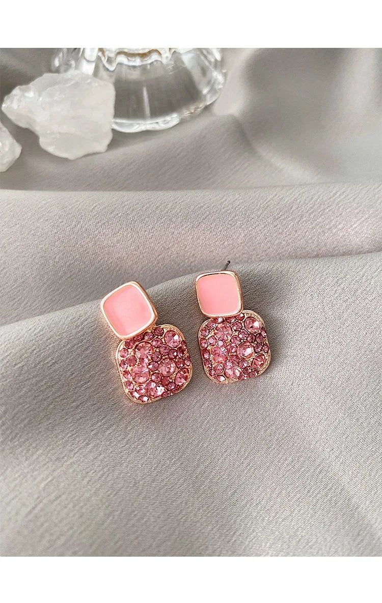 S925 Silver Needle Purple Personality Square Rhinestone Dripping Oil New Temperament Net Red Earrings Wedding Gift Jewelry