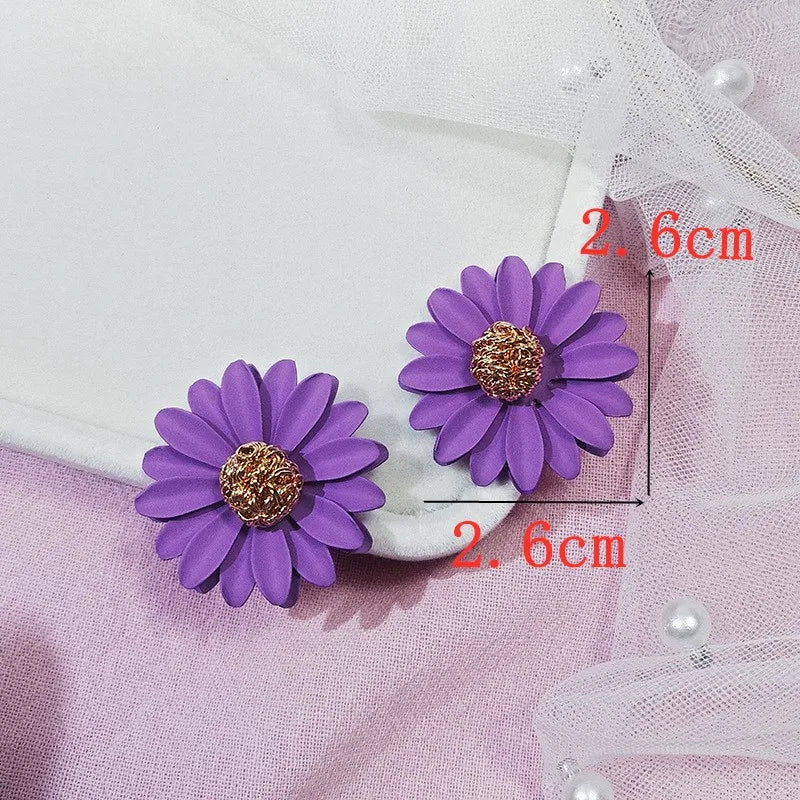 Sweet Purple Flower Butterfly Geometric Drop Earrings for Women Daisy Heart C-Shaped Round Sqaure Brincos Sweet Wedding Jewelry