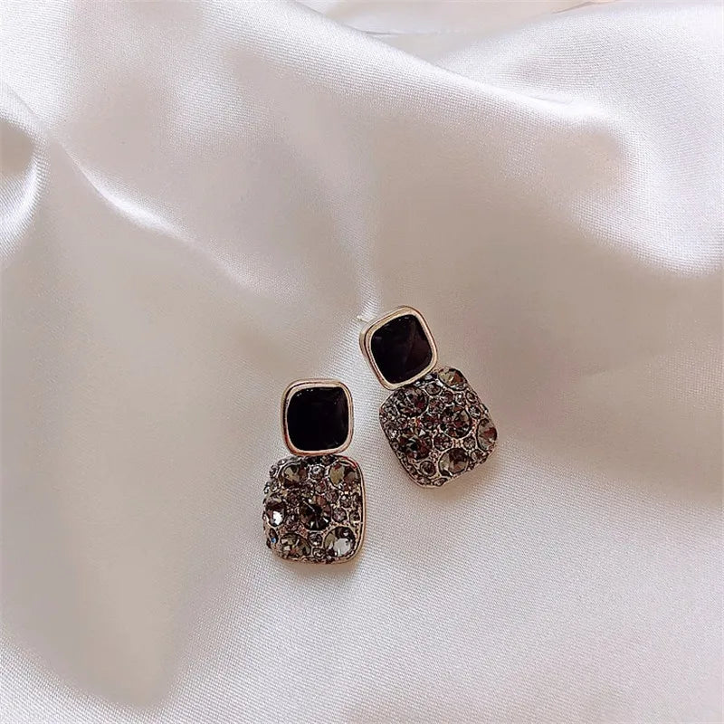 S925 Silver Needle Purple Personality Square Rhinestone Dripping Oil New Temperament Net Red Earrings Wedding Gift Jewelry