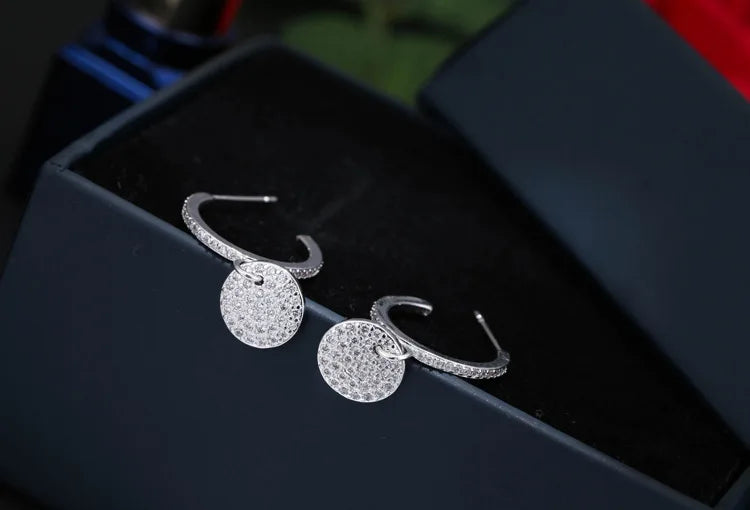 New Hot Fashion 925 Sterling Silver Crystal Round Earrings for Women Girls Gift Fashion Statement Jewelry
