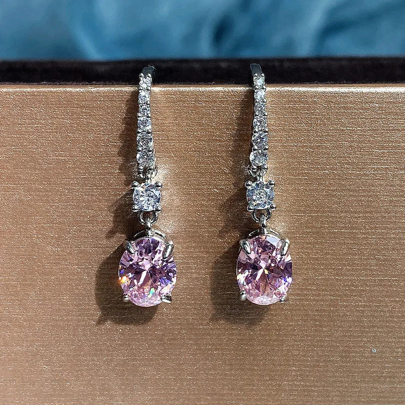 Huitan Blue/Garnet Heart Cubic Zirconia Wedding Earrings for Women Eternity Love Earrings Engagement Accessories Fashion Jewelry
