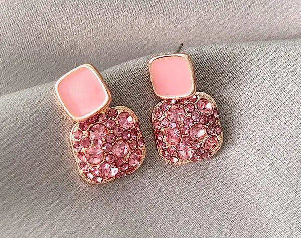 S925 Silver Needle Purple Personality Square Rhinestone Dripping Oil New Temperament Net Red Earrings Wedding Gift Jewelry