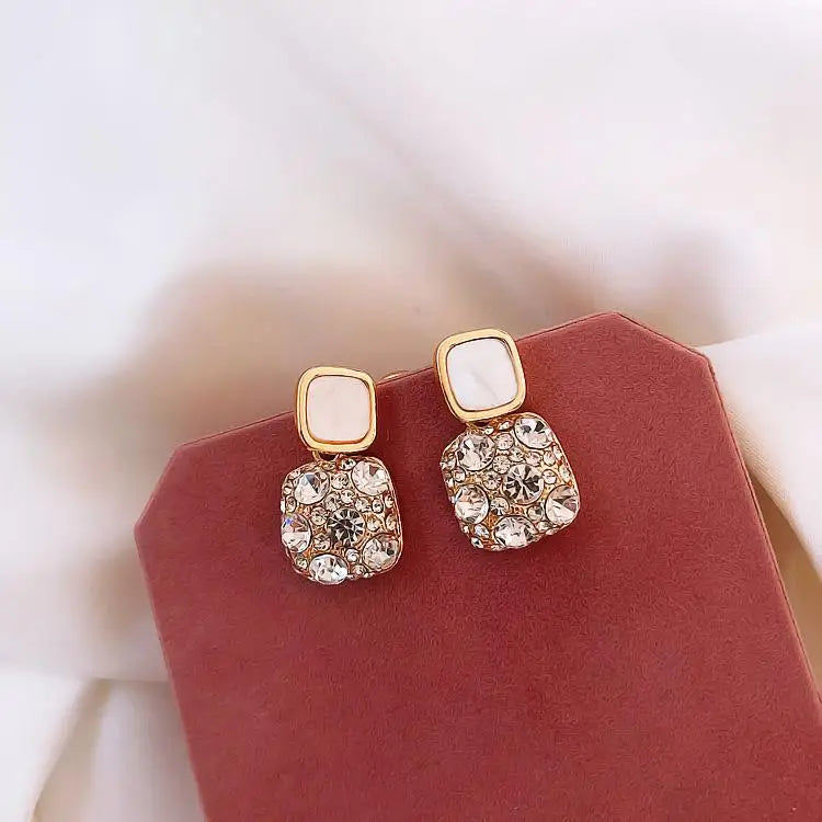 S925 Silver Needle Purple Personality Square Rhinestone Dripping Oil New Temperament Net Red Earrings Wedding Gift Jewelry
