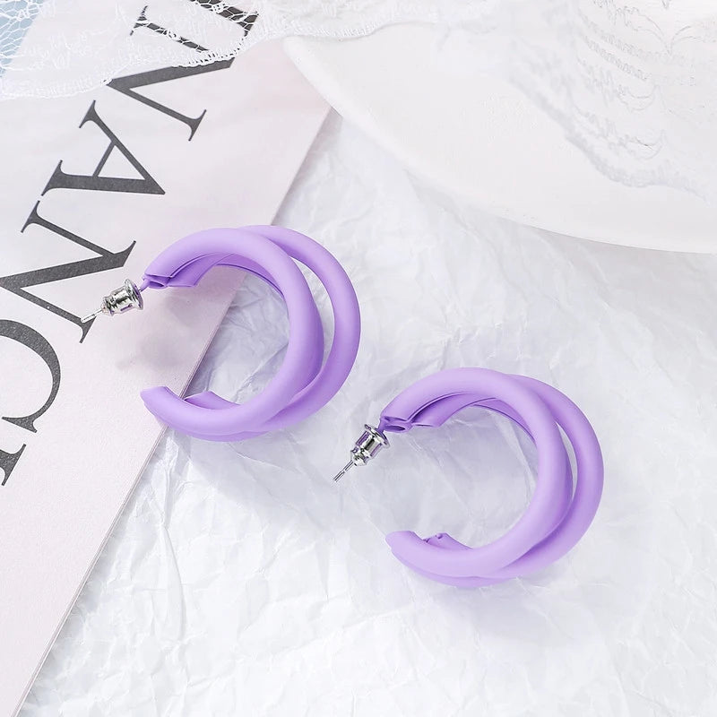Sweet Purple Flower Butterfly Geometric Drop Earrings for Women Daisy Heart C-Shaped Round Sqaure Brincos Sweet Wedding Jewelry