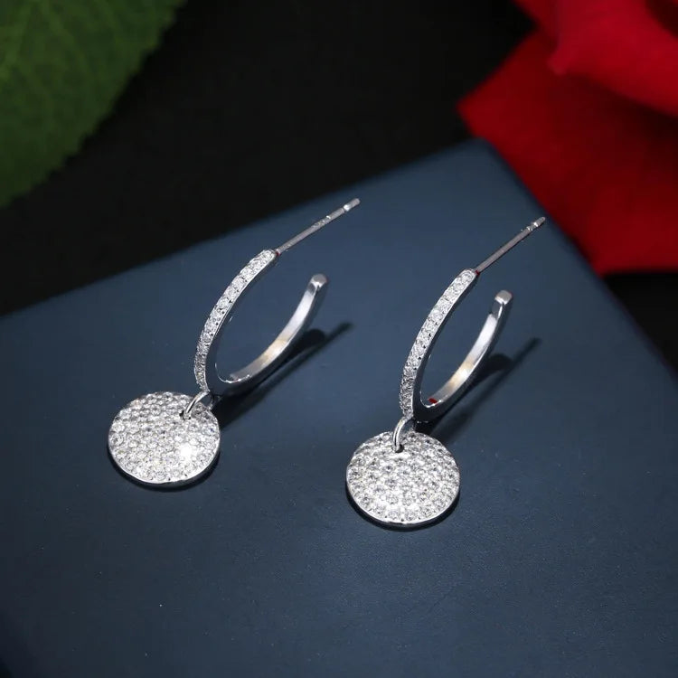 New Hot Fashion 925 Sterling Silver Crystal Round Earrings for Women Girls Gift Fashion Statement Jewelry