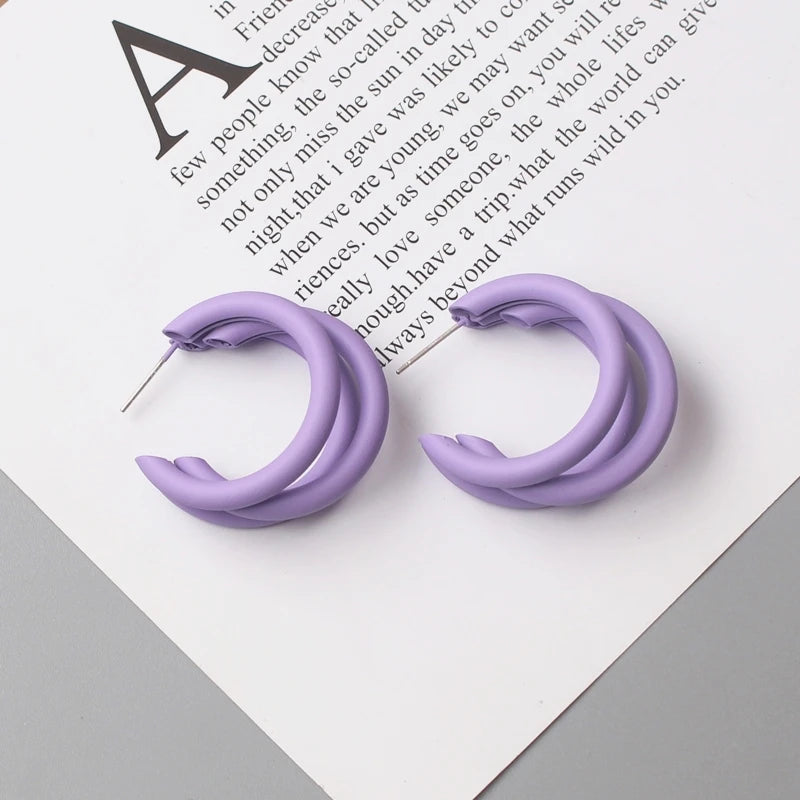 Sweet Purple Flower Butterfly Geometric Drop Earrings for Women Daisy Heart C-Shaped Round Sqaure Brincos Sweet Wedding Jewelry