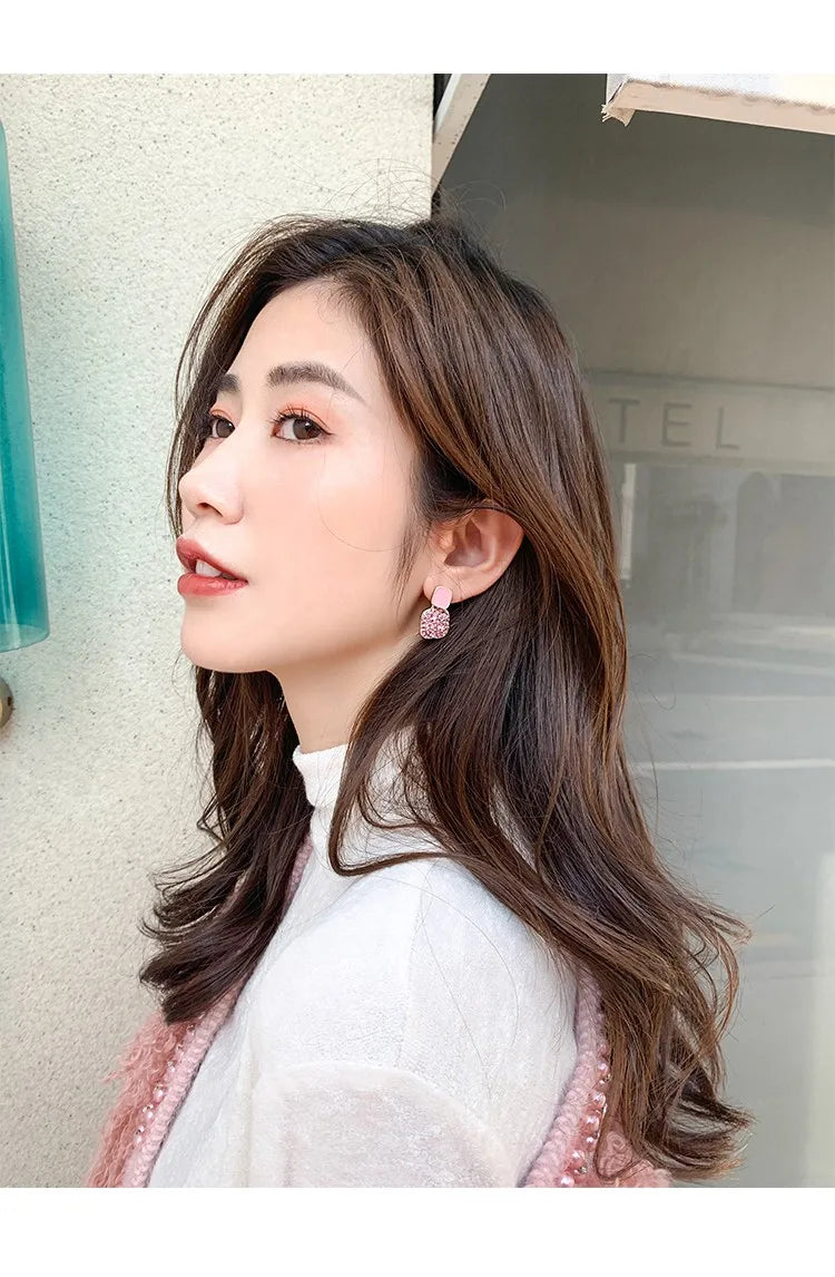 S925 Silver Needle Purple Personality Square Rhinestone Dripping Oil New Temperament Net Red Earrings Wedding Gift Jewelry