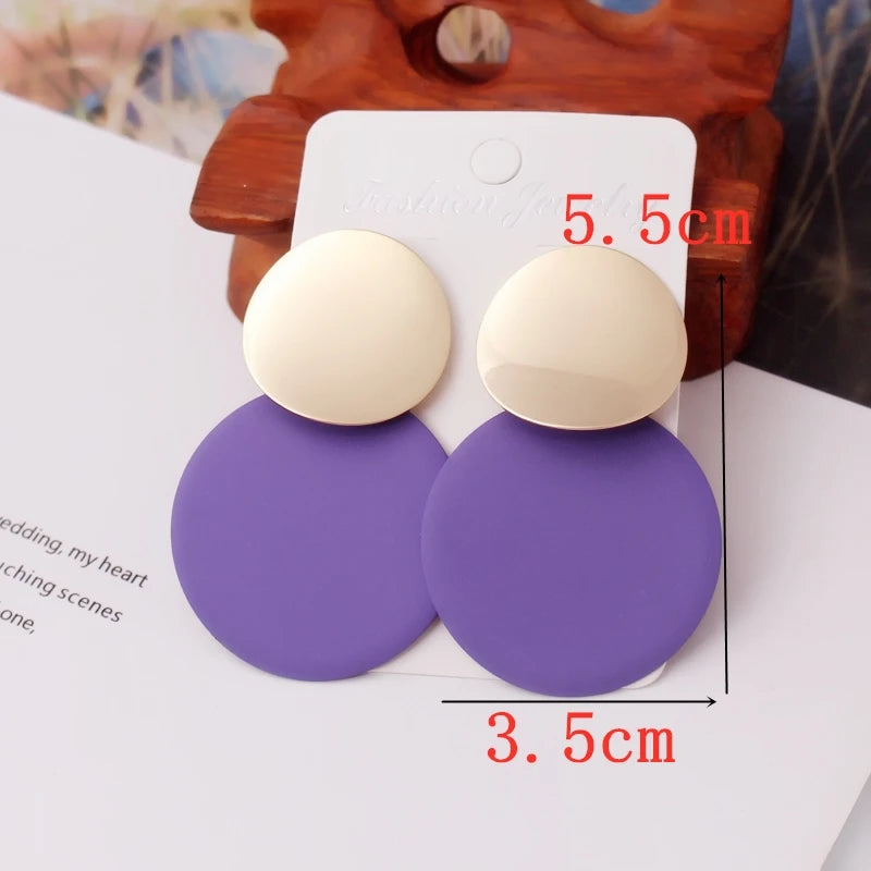 Sweet Purple Flower Butterfly Geometric Drop Earrings for Women Daisy Heart C-Shaped Round Sqaure Brincos Sweet Wedding Jewelry