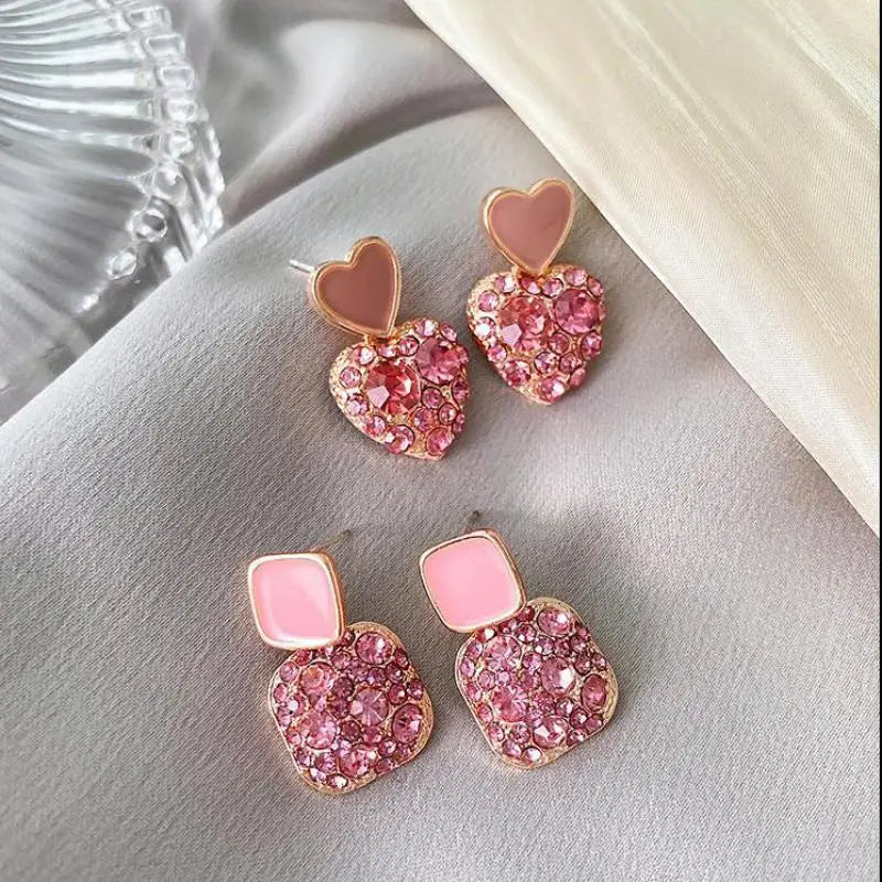 S925 Silver Needle Purple Personality Square Rhinestone Dripping Oil New Temperament Net Red Earrings Wedding Gift Jewelry