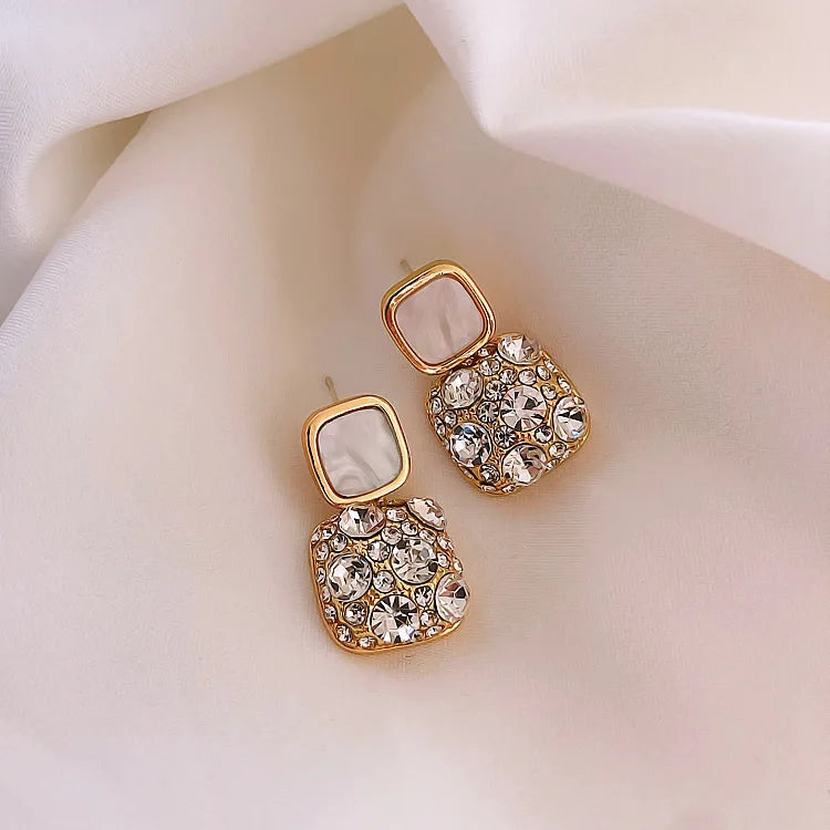 S925 Silver Needle Purple Personality Square Rhinestone Dripping Oil New Temperament Net Red Earrings Wedding Gift Jewelry
