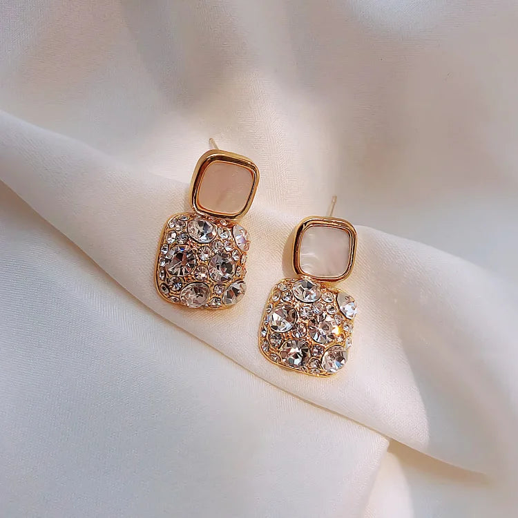 S925 Silver Needle Purple Personality Square Rhinestone Dripping Oil New Temperament Net Red Earrings Wedding Gift Jewelry