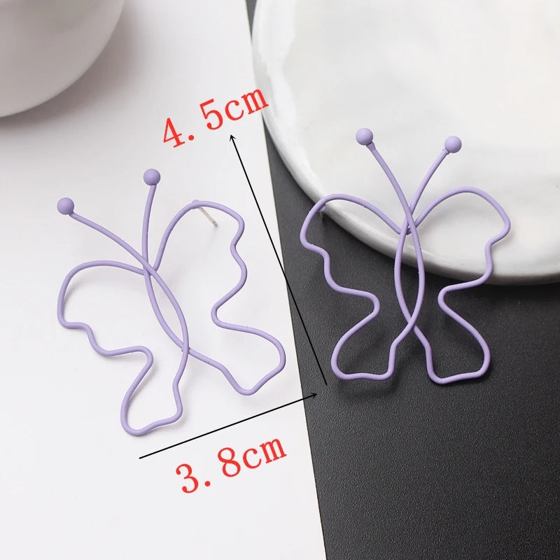 Sweet Purple Flower Butterfly Geometric Drop Earrings for Women Daisy Heart C-Shaped Round Sqaure Brincos Sweet Wedding Jewelry