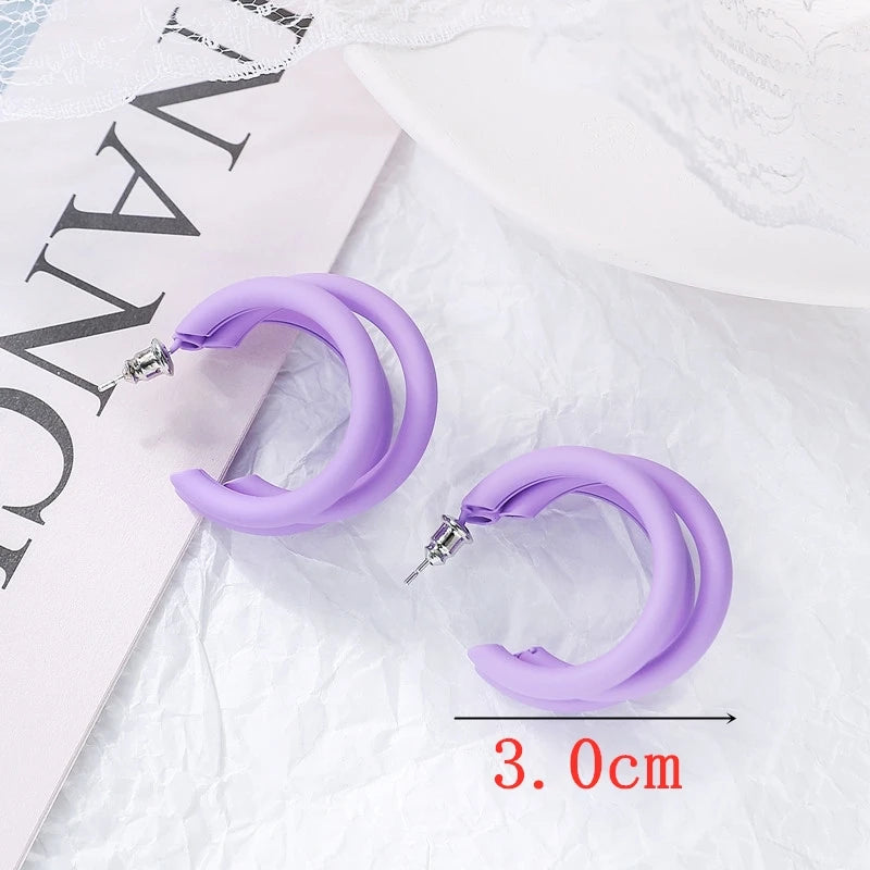 Sweet Purple Flower Butterfly Geometric Drop Earrings for Women Daisy Heart C-Shaped Round Sqaure Brincos Sweet Wedding Jewelry