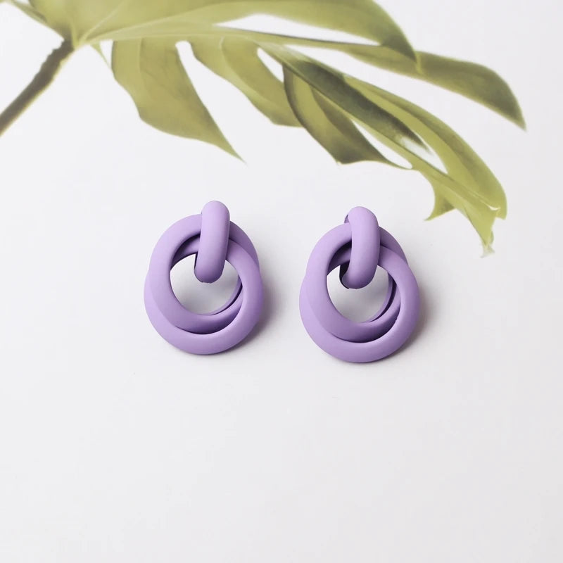 Sweet Purple Flower Butterfly Geometric Drop Earrings for Women Daisy Heart C-Shaped Round Sqaure Brincos Sweet Wedding Jewelry