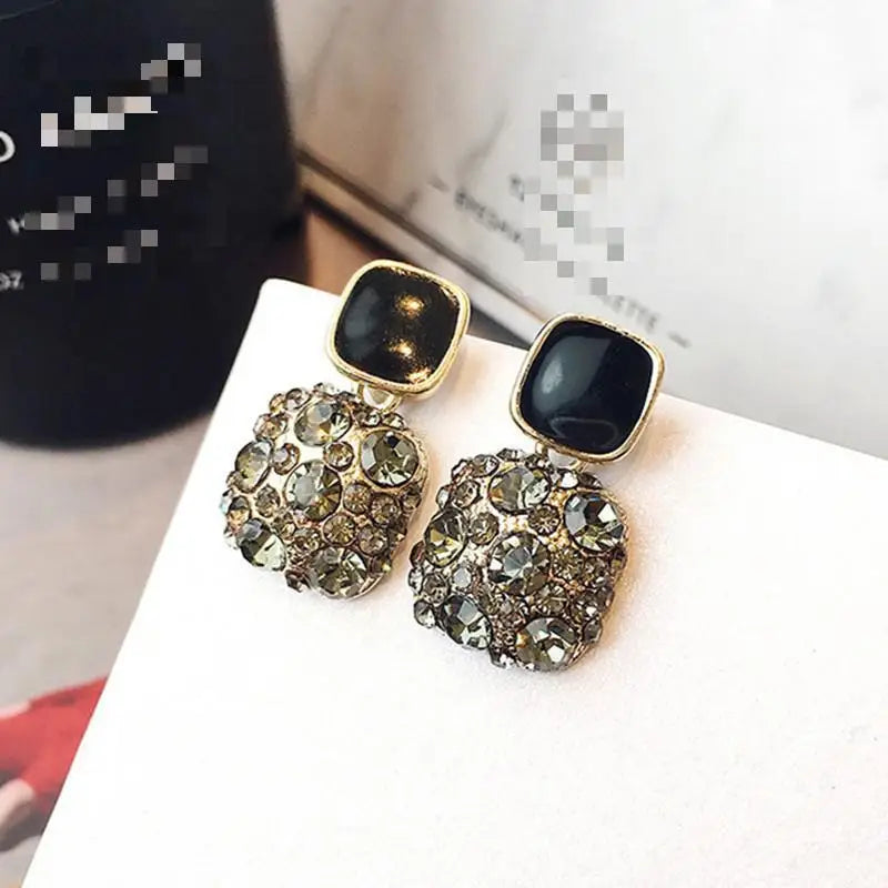 S925 Silver Needle Purple Personality Square Rhinestone Dripping Oil New Temperament Net Red Earrings Wedding Gift Jewelry
