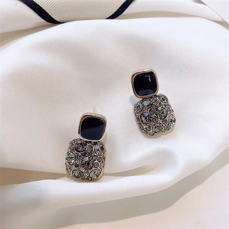 S925 Silver Needle Purple Personality Square Rhinestone Dripping Oil New Temperament Net Red Earrings Wedding Gift Jewelry