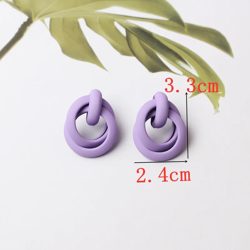 Sweet Purple Flower Butterfly Geometric Drop Earrings for Women Daisy Heart C-Shaped Round Sqaure Brincos Sweet Wedding Jewelry