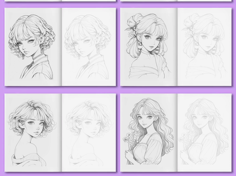 Beginner's Comic Character Drawing Sketch Portrait Tutorial Book - Line Tracing Copybook with Pencil Shading