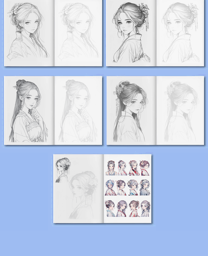 Beginner's Comic Character Drawing Sketch Portrait Tutorial Book - Line Tracing Copybook with Pencil Shading