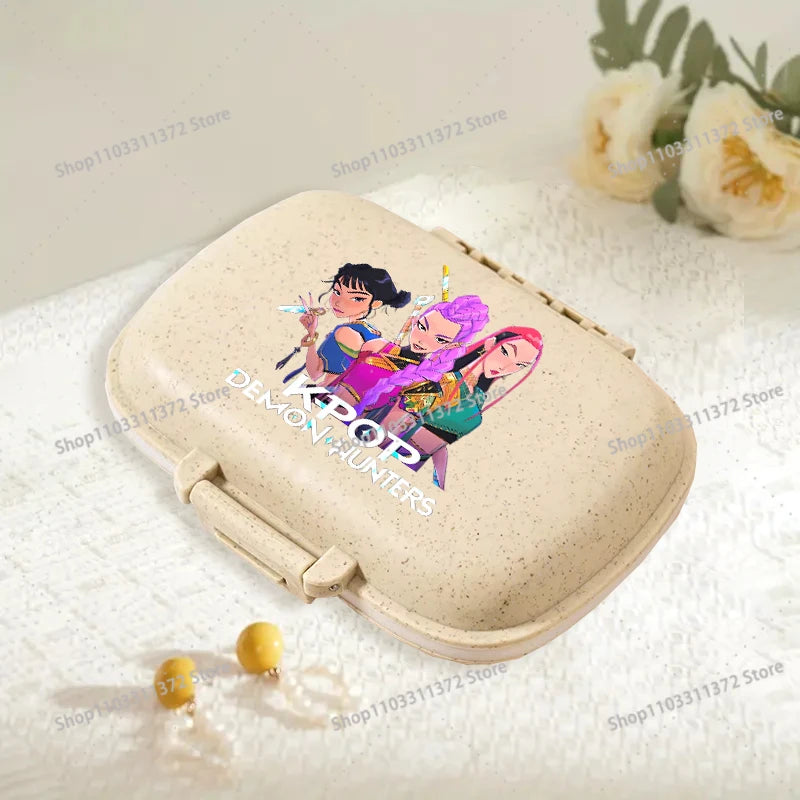 Move K-Pop Demon Hunters 8 Grid Compartment Pill Storage Box Fashion Printed Portable Travel Home Vitamin Container Cartoon Gift