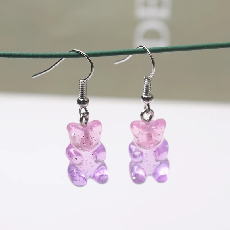 Sweet Purple Flower Butterfly Geometric Drop Earrings for Women Daisy Heart C-Shaped Round Sqaure Brincos Sweet Wedding Jewelry