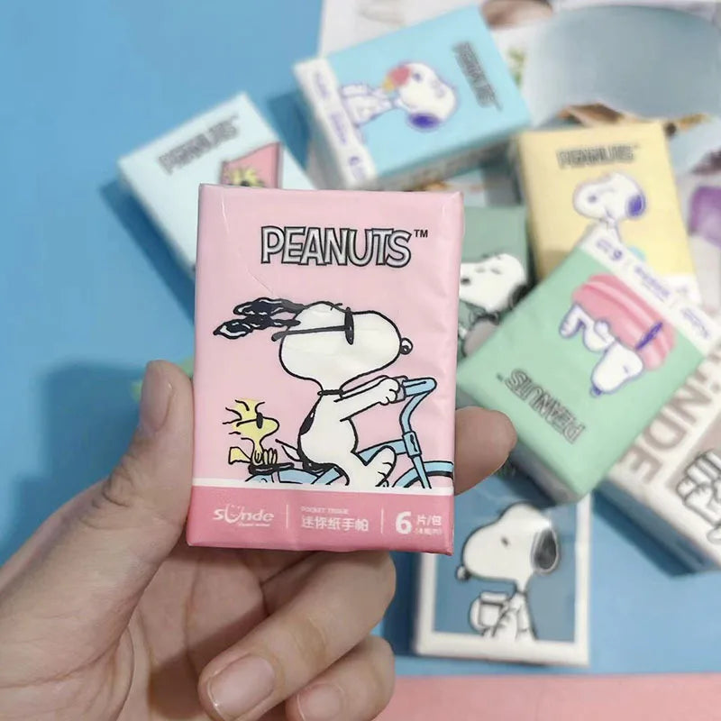 9pcs Kawaii Snoopy Handkerchief Paper Student Cartoon Printed Portable Girls Mini Pocket Tissue Toilet Papers Soft Napkin Gifts