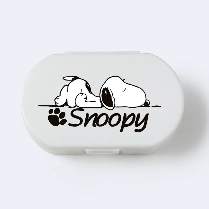 Portable Snoopys Mini Pill Box Kawaii Travel Anime Three-compartment Transparent Plastic Medicines Storage Case Container Gifts