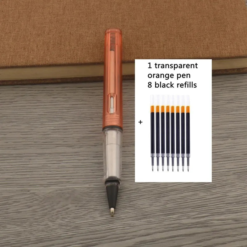1Pc Ballpoint Pen + 8 Refills Black Blue Red Ink Gel Pen Bullet Tip 0.5mm Rollerball Pen School Office Supplies Stationery Pen