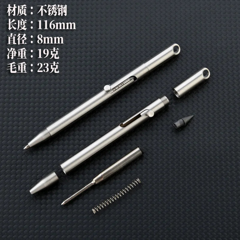 Stainless steel push pen 2-in-1 metal signature pen, no sharpening pencil, portable keychain, portable travel pocket pen