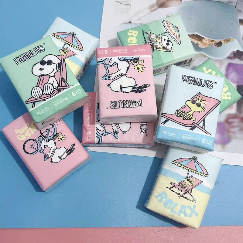 9pcs Kawaii Snoopy Handkerchief Paper Student Cartoon Printed Portable Girls Mini Pocket Tissue Toilet Papers Soft Napkin Gifts