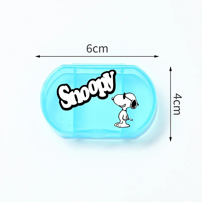 Portable Snoopys Mini Pill Box Kawaii Travel Anime Three-compartment Transparent Plastic Medicines Storage Case Container Gifts