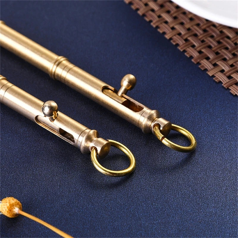Bolt Action Metal Signing Pen Comfortable Grip Brass Ballpoint Pen with Keyring Write Smoothly for Office Women Men K1KF