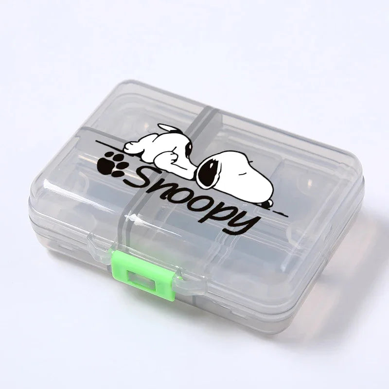 Kawaii Snoopys Anime Storage Box Pill Case Large Capacity A Week Organizer Portable Travel Outdoor Tablets Vitamins Container