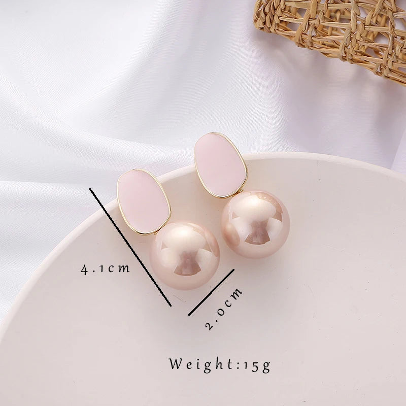 Black White Pink Pearl Drop Earrings for Women New Fashion Elegant Enamel Oil Irregular Geometry Dangle Earrings Party Jewelry