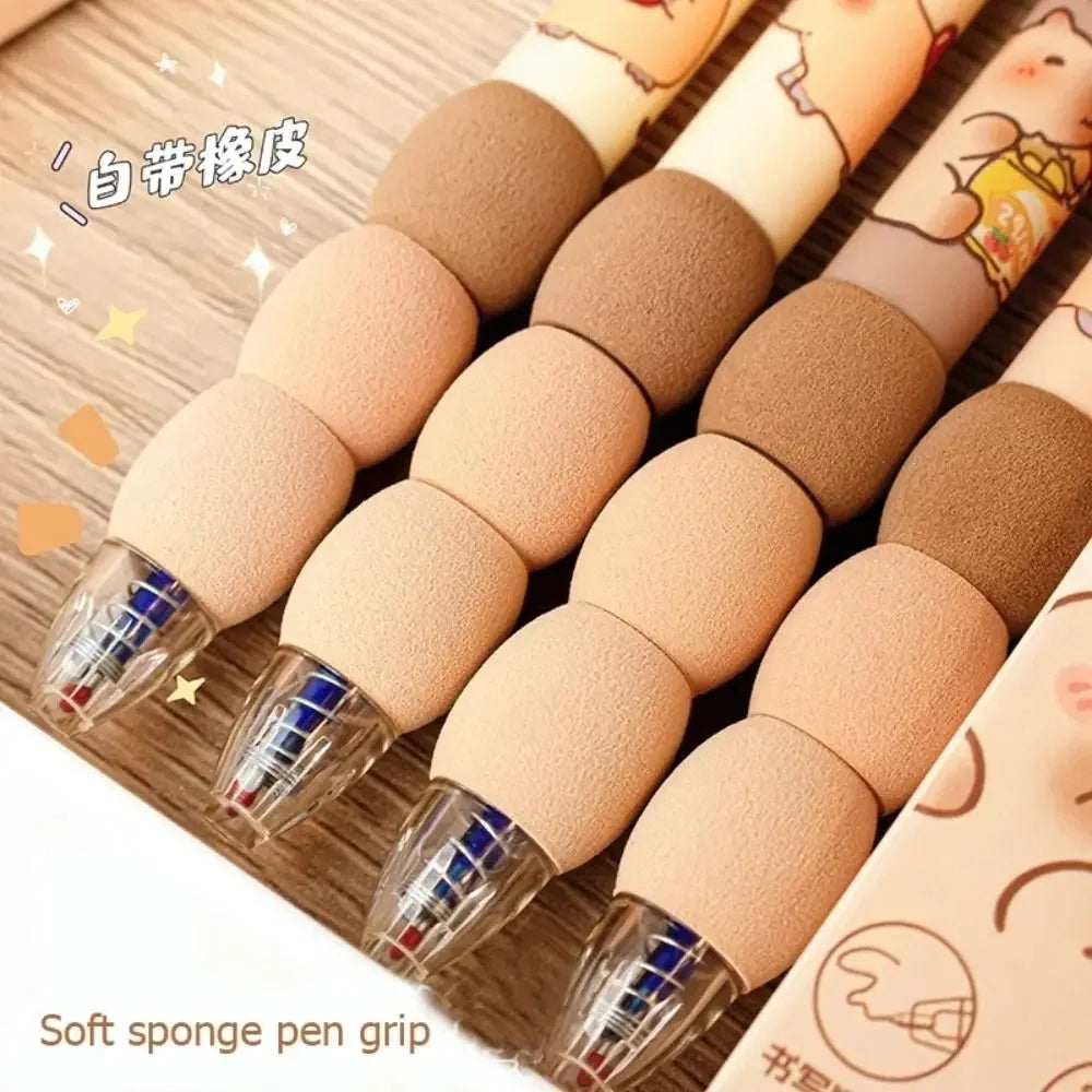 4Pcs Cartoon Capibara Erasable Pencil Gradient Sponge Neutral Press Move Pen Elementary School Blue Pen Erasable Pen