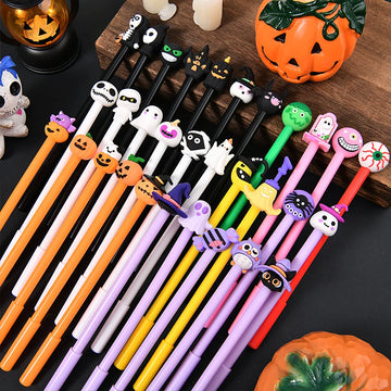 12 cute cartoon neutral pens for Halloween, with a simple pen body/pumpkin bat ghost shape, suitable for schools, offices, study