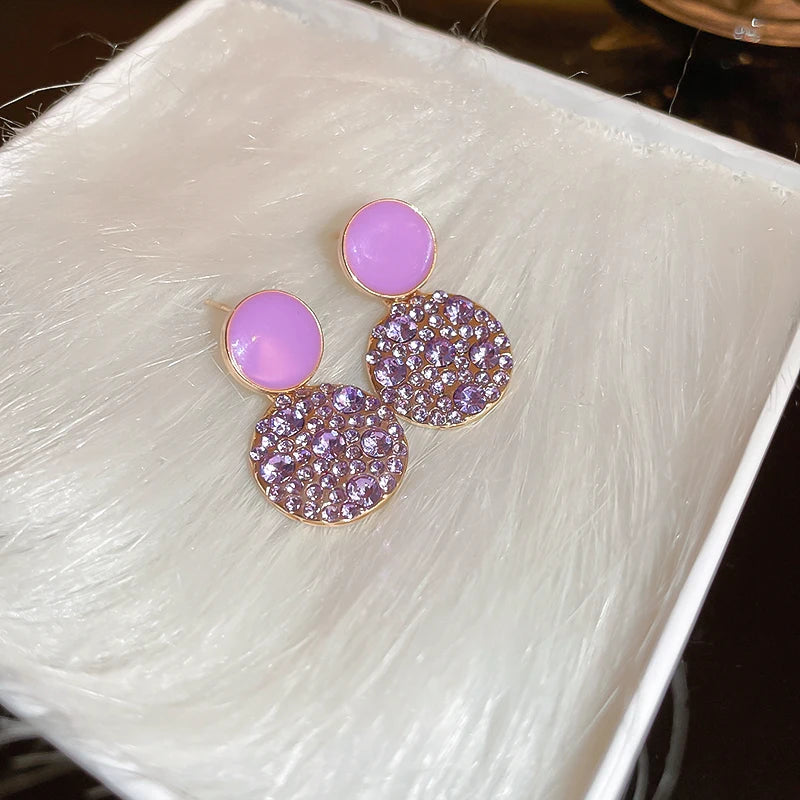 Purple Rhinestone Stud Earrrings For Women Exquisite Imitation Pearl Earrings Simple Square Geometric Earrings Party Jewelry