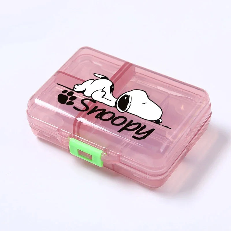 Kawaii Snoopys Anime Storage Box Pill Case Large Capacity A Week Organizer Portable Travel Outdoor Tablets Vitamins Container