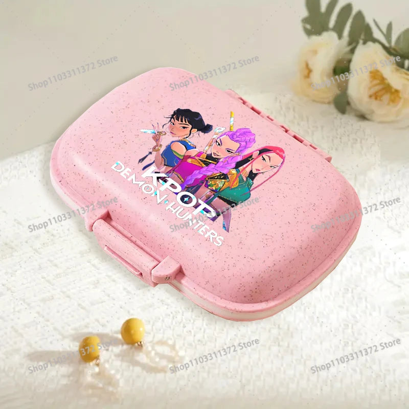 Move K-Pop Demon Hunters 8 Grid Compartment Pill Storage Box Fashion Printed Portable Travel Home Vitamin Container Cartoon Gift