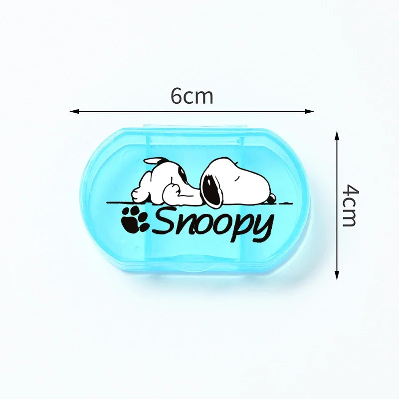 Portable Snoopys Mini Pill Box Kawaii Travel Anime Three-compartment Transparent Plastic Medicines Storage Case Container Gifts