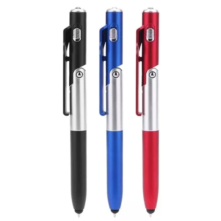 4 In 1 Multifunction Ballpoint Pen with LED Light Fold Phone Holder Night Read Writing Pencil Office School Student Stationery
