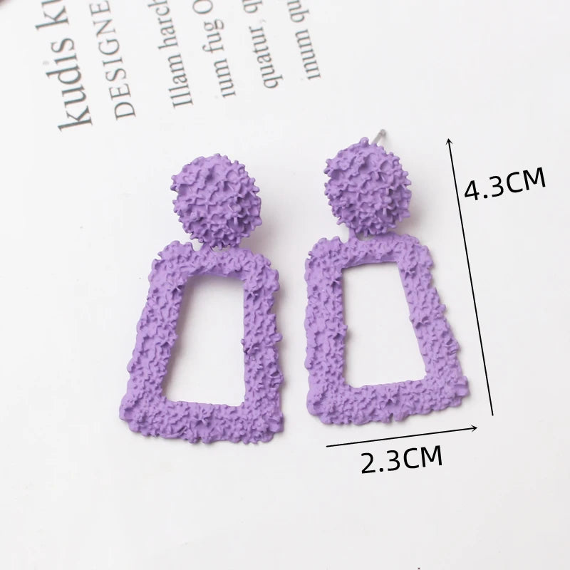 Sweet Purple Flower Butterfly Geometric Drop Earrings for Women Daisy Heart C-Shaped Round Sqaure Brincos Sweet Wedding Jewelry