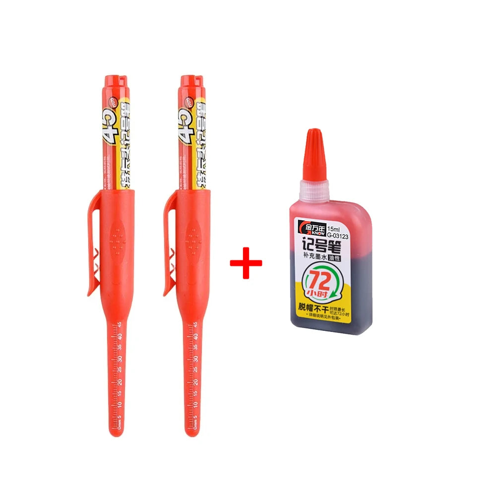 45mm Waterproof Deep Hole Marker Pens Long Nib Head Carpenter Pen Black/Blue/Red Ink for Multi-Purpose Woodworking Hand Tools