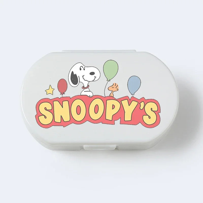 Portable Snoopys Mini Pill Box Kawaii Travel Anime Three-compartment Transparent Plastic Medicines Storage Case Container Gifts